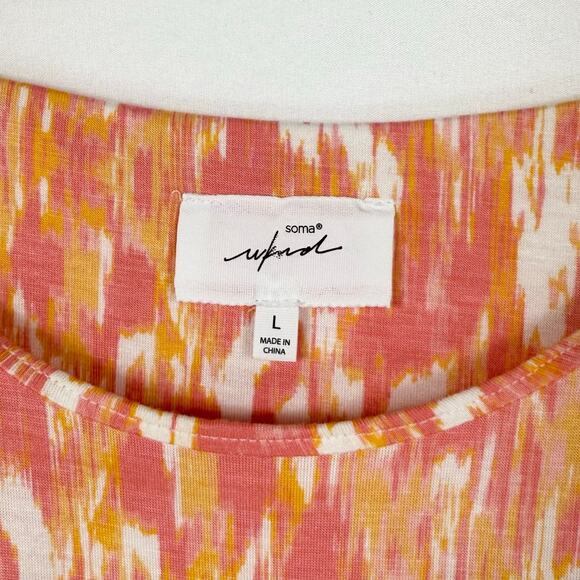 Soma Weekend Women's Ikat Soft Jersey Knit Midi Dress Large Orange Belted - Picture 3 of 13